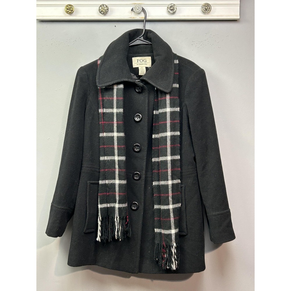 FOG By London Fog Coat Womens Medium Black Wool Blend Button Peacoat Jacket